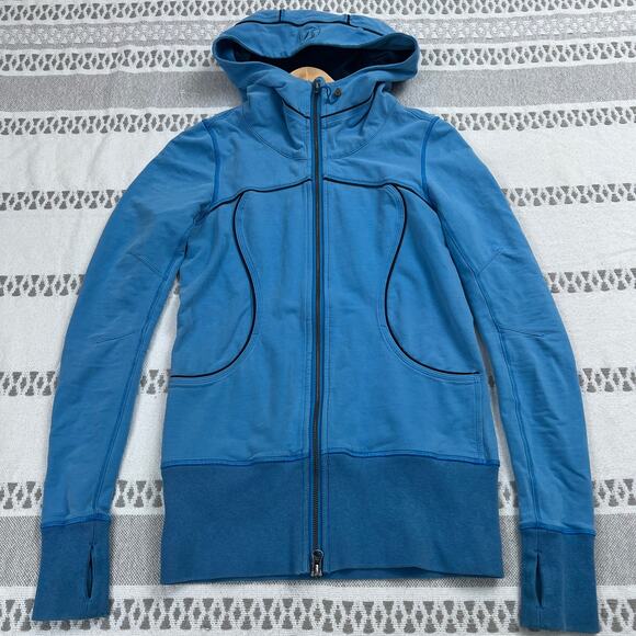 Lululemon Scuba Hoodie Full Zip Jacket Women's 6 Blue Thumbhole Contrast Stitch - Picture 2 of 13